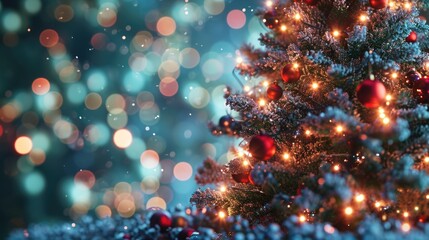 Whimsical Christmas Tree Artwork with Festive Decorations and Santa's Presents