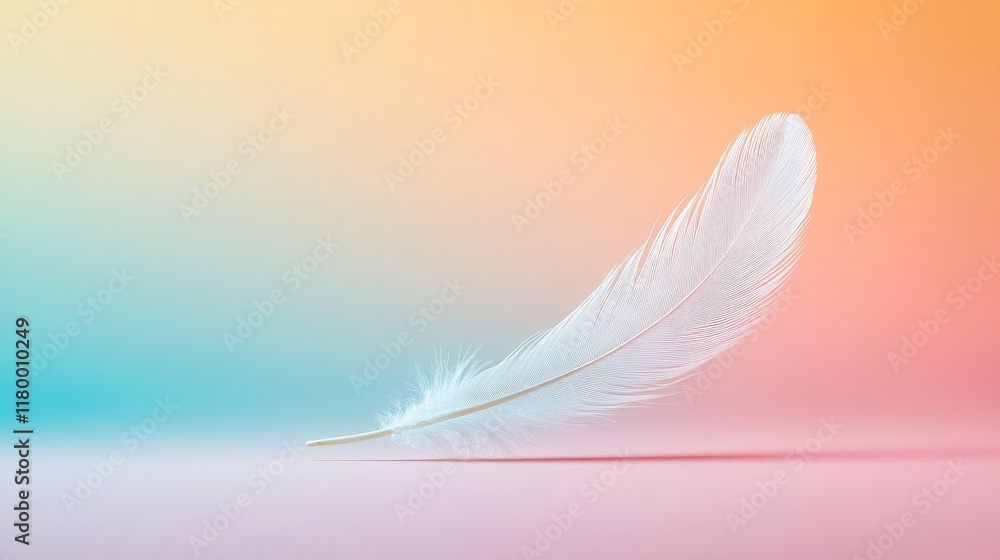 Aufkleber a delicate white feather gracefully resting on a soft gradient background displaying subtle hues of 