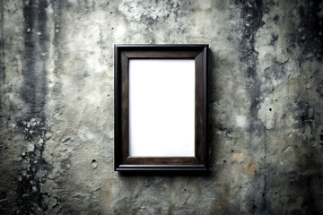 blank picture frame on grunge cement wall for add text or image, close up. Created with Generative AI