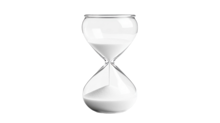 The eternal flow of time captured in a classic glass hourglass filled with white sand