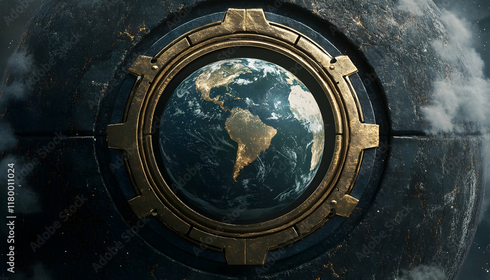 Aufkleber 3d earth surrounded by a digital shield symbolizing secure global cybersecurity networks -