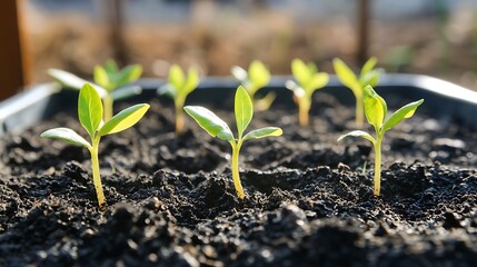 New growth sprouting with sunlight casting a gentle glow on the scene