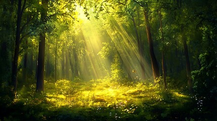 Obraz premium Saplings emerging into the light from fertile ground in a serene setting