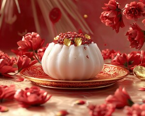 Fototapeta premium Lunar new year celebration steamed coconut milk pudding festive table setting indoor close-up cultural delight