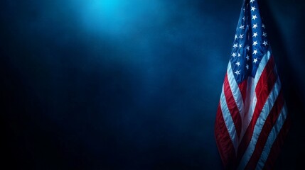 A minimalist representation of the American flag against a dark blue background, symbolizing patriotism and national pride, ideal for formal presentations.