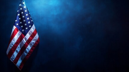 A minimalist representation of the American flag against a dark blue background, symbolizing patriotism and national pride, ideal for formal presentations.