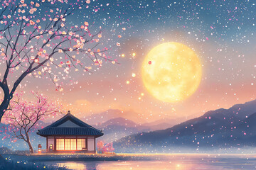 Fototapeta premium modern moonlit hanok