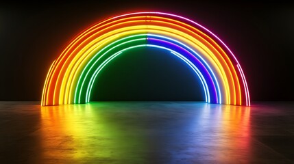 Neon Rainbow Archway Illuminates Dark Space