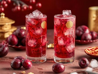 Refreshing plum juice with ice for lunar new year celebrations vibrant drinks festive atmosphere
