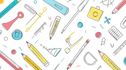 Obraz premium Set Education icons. Stationary outline on white background. All stationary Items. Stationaries icon vector.