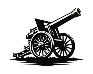 Fototapeta premium Large field artillery piece silhouette icon. Clipart image isolated on white background 
