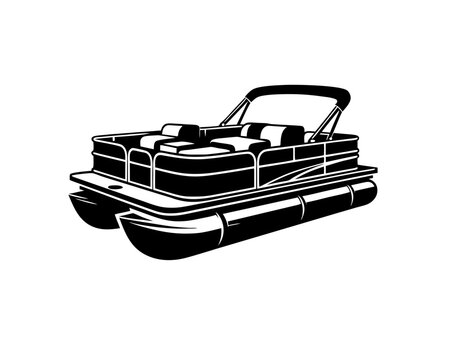 Pontoon boat silhouette. Clipart image isolated on white background 