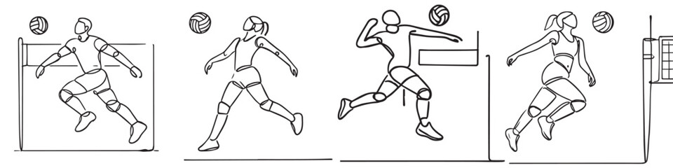 Continuous line collection of various sports athlete activities