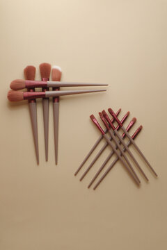 A set of professional makeup brushes with soft bristles