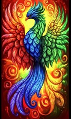 Obraz premium A vibrant bird against an abstract backdrop in a digital painting and art illustration