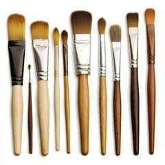 Artistic paintbrush set isolated against a white or transparent background