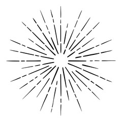 Obraz premium Vector hand drawn illustration of light rays, firework, sunburst. Vintage style element, round frame, isolated on white background.