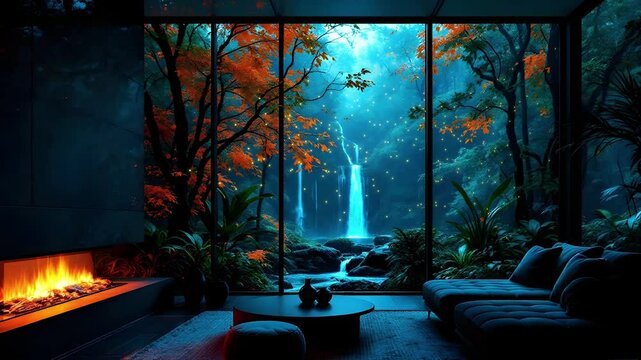 virtual backgrounds loop animation for stream overlay, meditation, smooth jazz or white noise video. cozy lo-fi background, rainfall or snowfall. live wallpaper, 