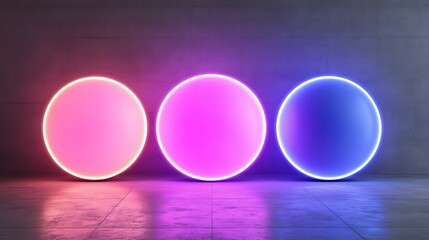 Obraz premium Three Oval Neon Lights Illuminate A Dark Room