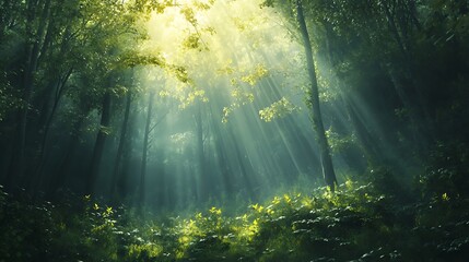 Obraz premium Saplings reaching up as light pours down on the fertile soil