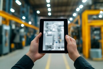 Fototapeta premium Engaging with technology in a modern manufacturing facility to enhance productivity