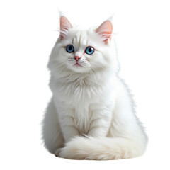 Fototapeta premium Pretty White Cat with Intense Blue Eyes on Transparent Background