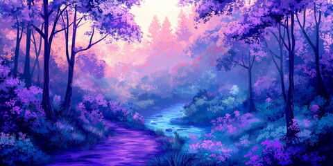 Naklejka premium A forest where the treetops are painted in vibrant_008