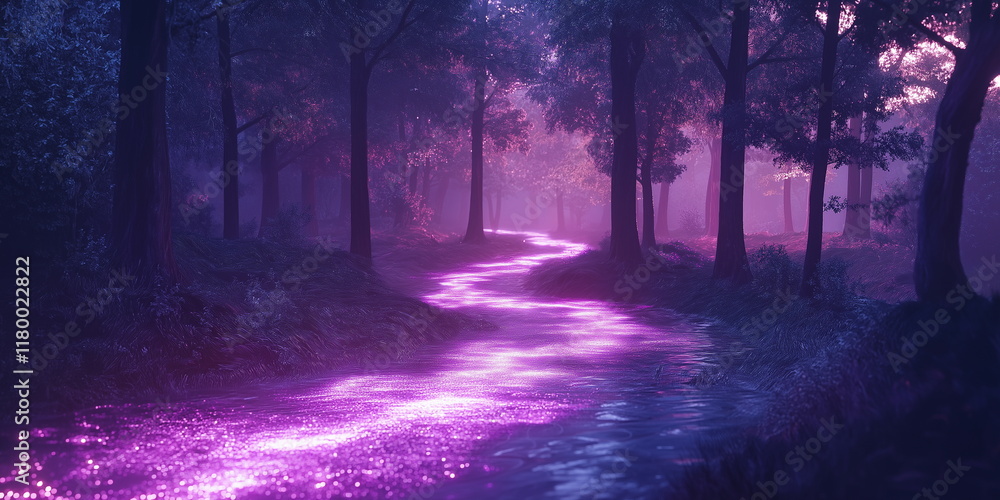 Poster a magical forest with trees whose leaves glow in t_002