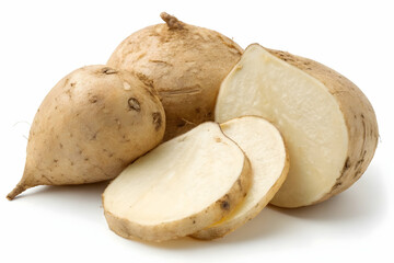 Fresh Jicama Root - Crisp and Nutritious Vegetable on White Background