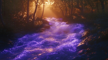Fototapeta premium A magical forest with trees whose leaves glow in t_006