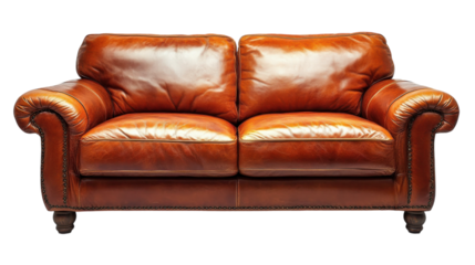 Luxurious brown leather couch inviting relaxation in a cozy living room setting