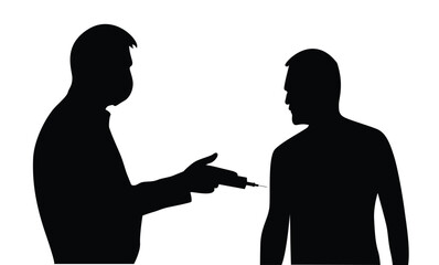 Silhouette of Doctor Vaccinating a Man. People and activities in the field of health care and medicine