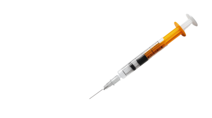 A close-up view of a medical syringe filled with vaccine ready for administration in a clinic