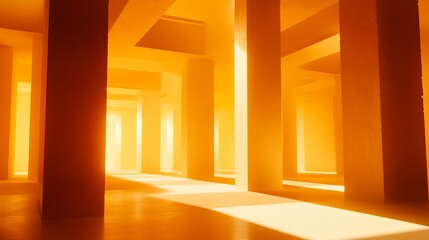 Abstract Orange Architecture Sunlit Interior Columns