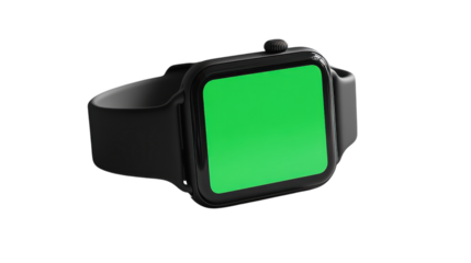 A sleek black smartwatch with a vibrant green display, perfect for customization