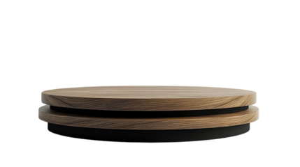 Minimalist wooden display stand with a sleek black base for showcasing items elegantly