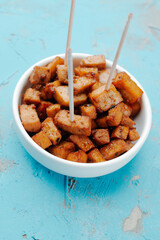 marinated tofu cubes, served as snack