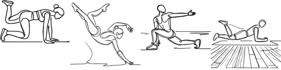 Continuous line collection of various sports athlete activities