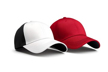 Fototapeta premium Red and black baseball caps isolated on white background