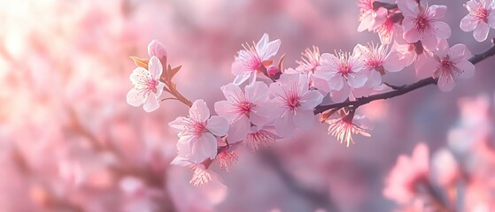 Fototapeta premium Delicate Pink Blossoms in Soft Sunlight Springtime Floral Beauty