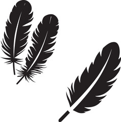 Fototapeta premium Collection of feather silhouette icons set black and white