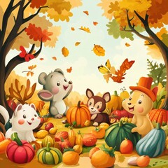 Adorable Animals Enjoy Autumn Harvest Abundance