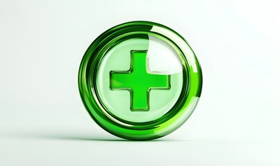 Fototapeta premium Green glass plus symbol, medical cross icon.
