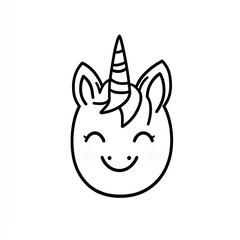 Minimalist black and white outline of a smiling unicorn face.
