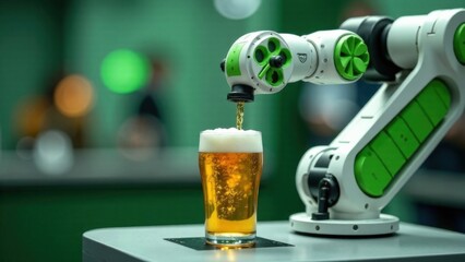 Robotic Arm Serves Beer on St. Patrick's Day, Showcase of Technology and Celebration. St. Patrick's Day in the 21st Century