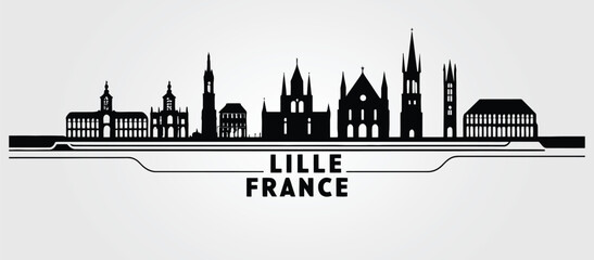 Obraz premium Lille, France cityscape silhouette on a white background