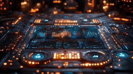 Obraz premium Advanced holographic user interface on high-tech surface display photos