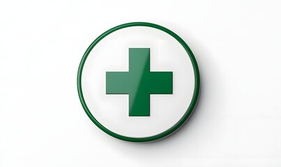 Fototapeta premium Green cross in a white circle on white background.
