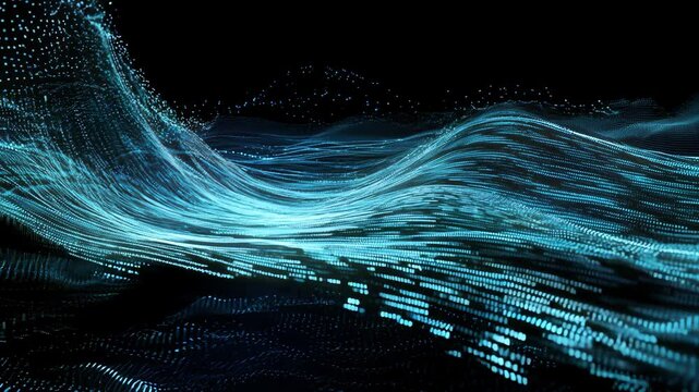 Waves of binary code over black background, ocean of information
