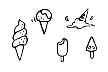 Hand drawn doodles set. Vector collection of different ice creams.